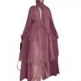 thumbnail image 6 of GENEMA Women Muslim Long Sleeve 3 Tiered Flowy Maxi Dress Chiffon Layered Abaya Kaftan Robe with Belt Ruffled Islamic Gown, 6 of 9