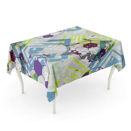 SIDONKU Grunge Design Sport with Soccer Balls Shapes and Watercolor Effect and Circle Tablecloth Table Desk Cover Home Party Decor 60x84 inch