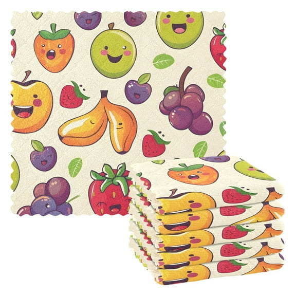Cute Fruit Cartoon Kitchen Towels 6 Pcs Dish Towels Absorbent Soft Quick Dry Towel Dish Rags for Washing Dishes
