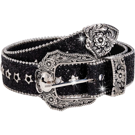 DOVACKA Women Bling Rhinestone Belt Y2k Vintage Punk Goth Embossed Buckle Cowgirl Cowboy Western Star Belt Jeans Accessories