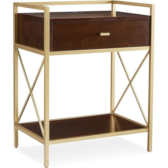 Leick Home Favorite Finds Table de Nuit avec Chargement CA/USB Supérieur, Brun Noyer