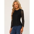 thumbnail image 3 of Blusa de encaje Allegra K con cuello de volantes y manga larga Negro S, 3 of 6