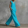 thumbnail image 4 of QSAWXQZ Women's Cotton Linen 2pc Outfit Sets Striped V Neck Sleeveless Tank Top Elastic Waist Wide Leg Pants with Pockets Casual for Summer 2XL, 4 of 6