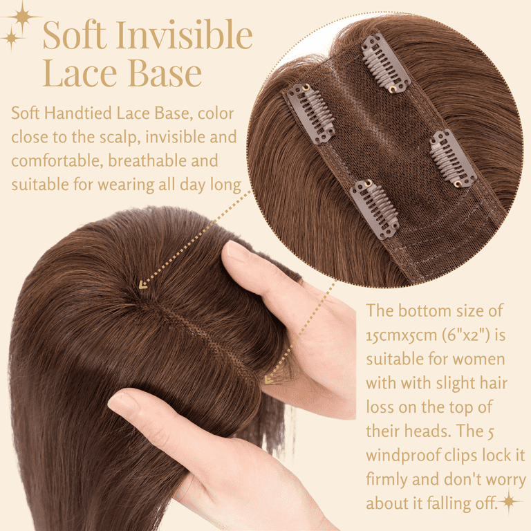 Benehair Handtied Lace Base Clip In Hairpiece 100% Remy Real  display picture 2