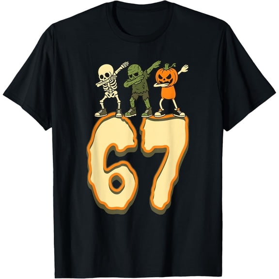 67 Halloween Meme 6 7 Numbers Six Seven Funny Skeleton T-Shirt