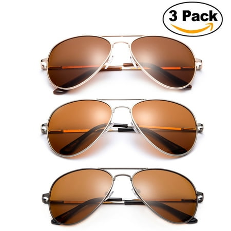 Polarized Glasses Spring 3 Pack - Polarized Night Vision Driving Glasses Yellow Amber Lens & Day Time Driving Sunglasses Copper Lens-Classic Aviator Style Glasses with Comfortable Spring Hinge Fit for Most People! ()