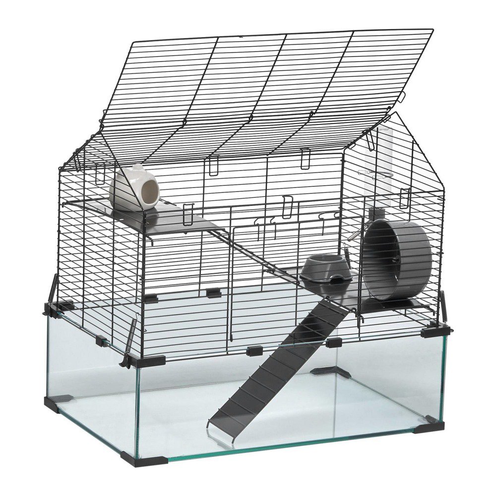 Hamster Cage, with water bottle, transparent small animal habitat, ventilated for guinea pigs and mice
