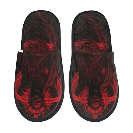 

Rateoe Red Gothic Skeleton Throne Pattern Fuzzy Slippers Fuzzy Soft House Slippers Plush Furry Warm Cozy Open Toe Fluffy Home Shoes-Large