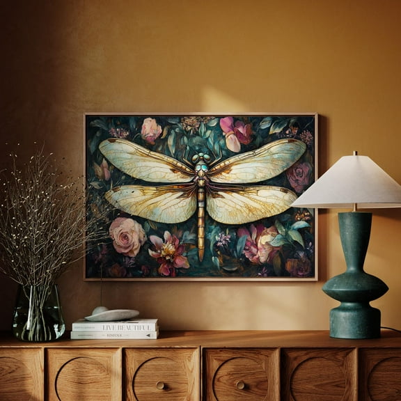 Dragonfly Wall Art - Botanical Floral Print With Elegant Design, Vintage-Inspired Nature-Inspired Home Decor Piece Wall Art, Modern Wall Decor, 8x12 UNFRAMED