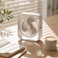 thumbnail image 3 of Homellea White Rechargeable Desk Fan, Portable Square Personal Fan with LED Night Light and Adjustable Stand for Office, Bedroom, Dorm, Vanity, Table and Summer Travel, 3 of 7