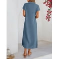 thumbnail image 6 of Merokeety Womens Summer Maxi Dress V Neck Collared Vacation T Shirt Long Dresses GrayBlue m, 6 of 8