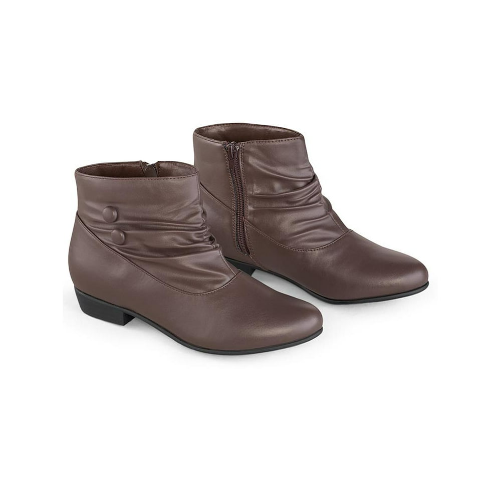 Collections Etc. - Fashionable Faux Leather Scrunch Ankle Boots, Wide Width, Flexible - Walmart