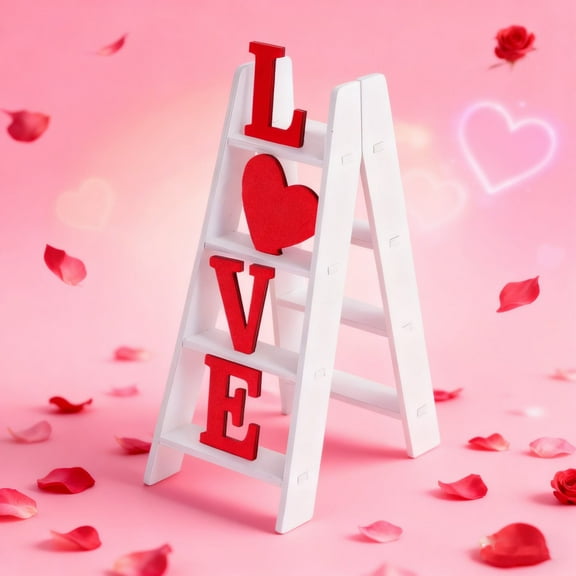 Tyidzon Valentine Table Decor Wooden Ladder of Love, 6" Valentines Day Decorations White&Red Ladder-shaped Ornaments for Anniversary Gifts Tabletop Desk Home