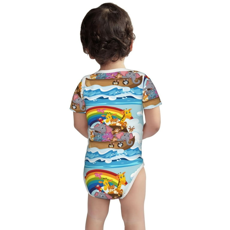 Zeuib Rainbow Animals on Noah's Ark Unisex Baby Short-Sleeve Onesies  Bodysuit 100% Organic Cotton-3 Months