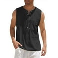 thumbnail image 2 of BUIGTTKLOP Men's Cotton Linen Tank Top Shirts Casual Sleeveless Lace up Beach Tops Loose Fitted Boho Tunic Tops, 2 of 6