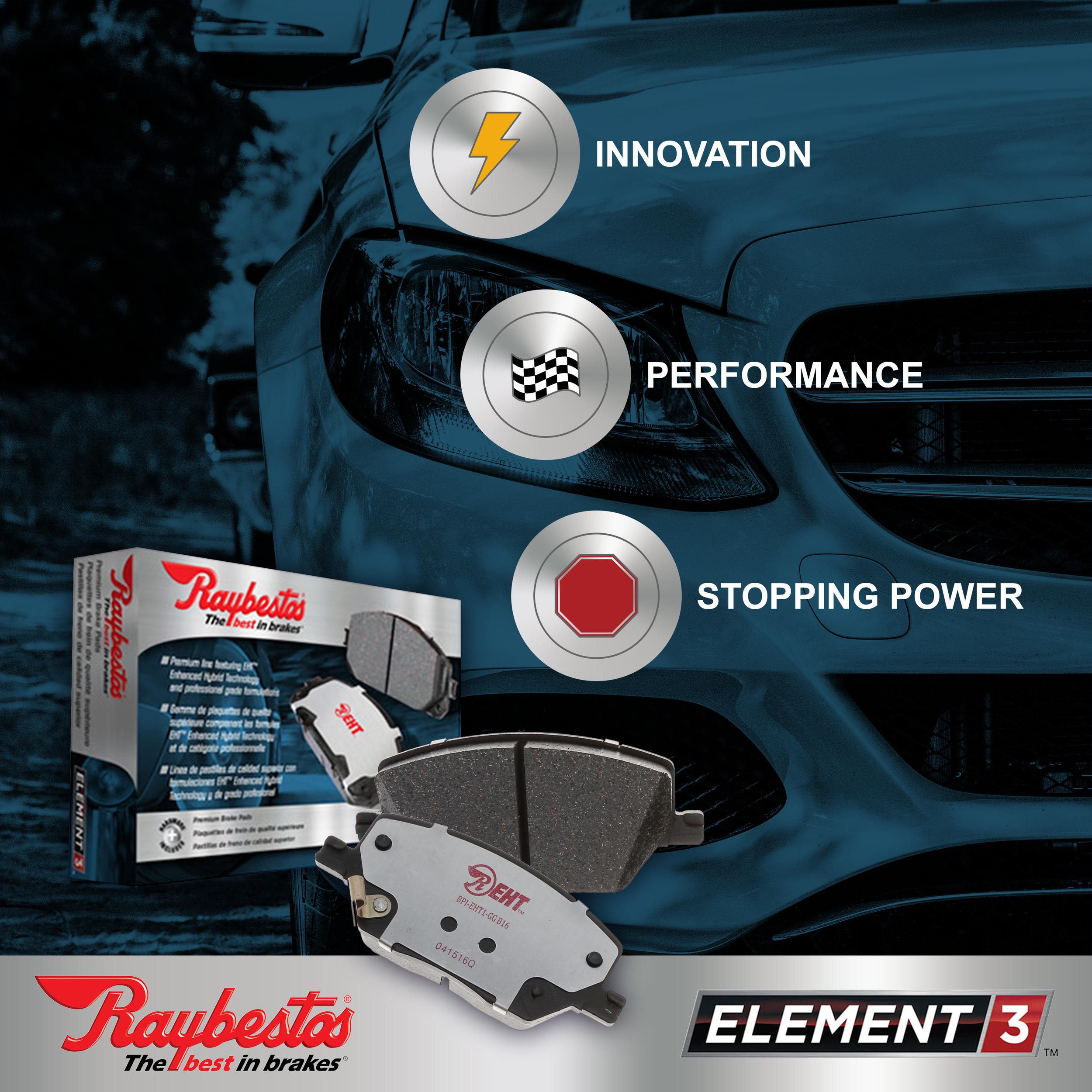 Raybestos Element3 PG Brake Pads Fits select: 1991-1992 TOYOTA MR2 - image 3 of 4
