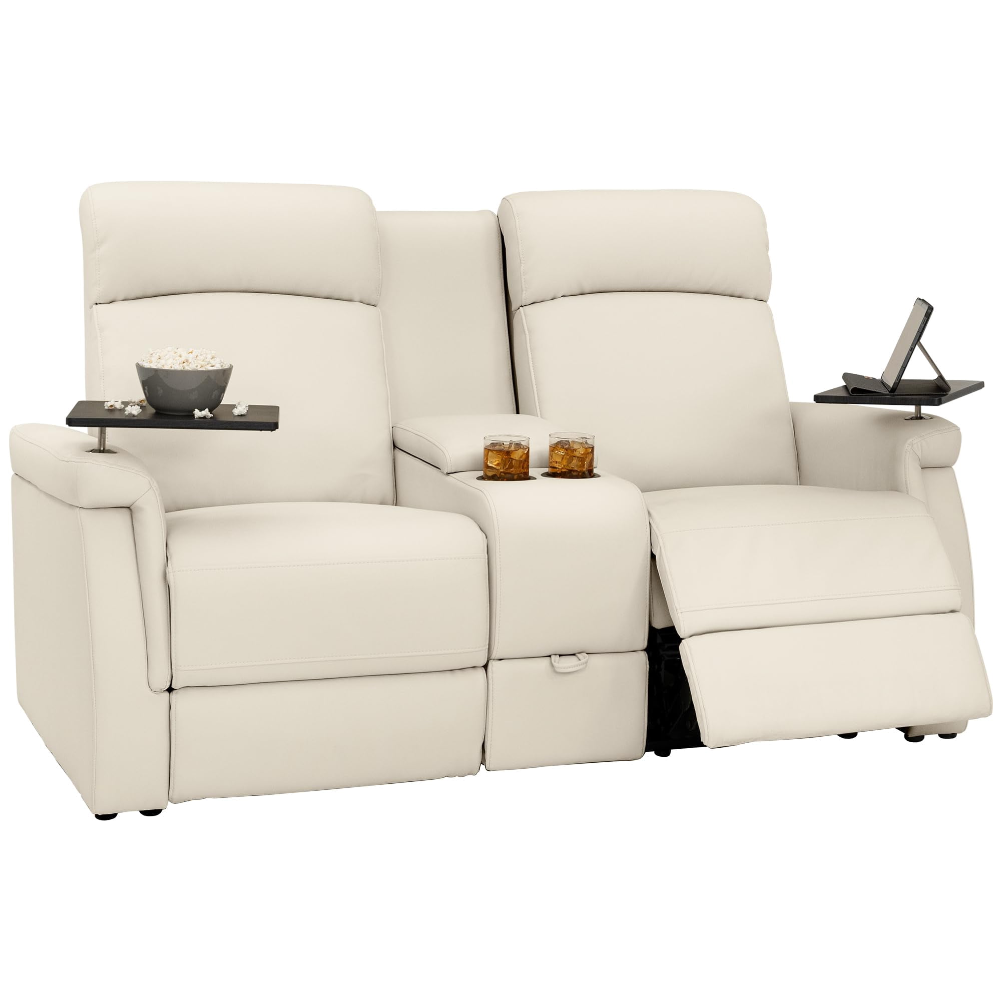 Qualitex Odyssey RV Loveseat w/Storage Console, Ultimate Leather, Heat & Massage, Power Lumbar, Power Recline, Bisque
