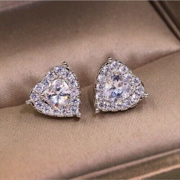 1Ct Lab Created Diamond Heart Cut Women's Stud Earrings 14K White Gold Plated