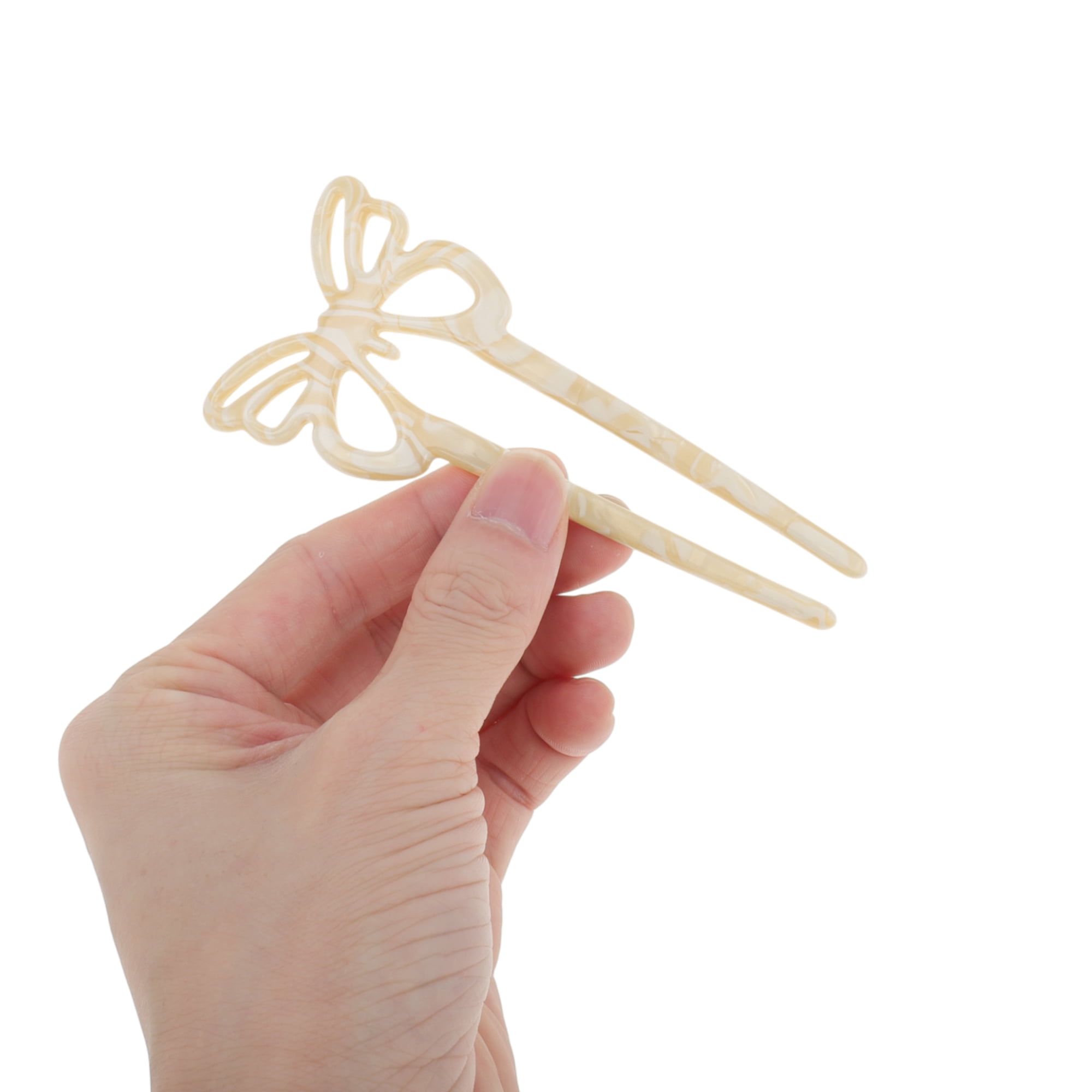 Unique Bargains Butterfly Hair Stick Fork Pins for Women 1 Pc White
