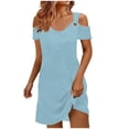 thumbnail image 6 of Uootdi Casual Dresses for Women Cold Shoulder Solid Color Short Sleeve Dress With Metal Ring Decor Lightweight Top Casual Blouse Gift, 6 of 7