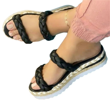 

Women\ s Platform Sandals Slip-on Style Peep Toe Casual Shoes with EVA Sole Summer Beach Supply
