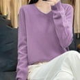 thumbnail image 3 of TKLPEHG Womens Long Sleeve Tops V Neck Knitted Sweaters Pullover Lightweight Classic Solid Color Loose Fashion Casual Pullover (Purple,XXL), 3 of 4