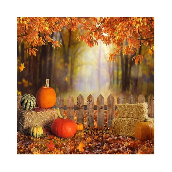 Autumn Maple Leaves Haystack Background Halloween Backdrop Pumpkins Custom Forest Falling Leaves Fence Photo Studio Shooting