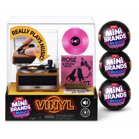 Zuru Mini Brands vinyl record player with 3 capsule vinyl records set