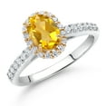thumbnail image 2 of Gem Stone King 10K White Gold Yellow Citrine White White Lab Grown Diamond Halo Engagement Ring for Women (1.06 Cttw, Oval 7X5MM, Gemstone November Birthstone, Size 6), 2 of 4