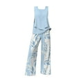 thumbnail image 4 of Women's Trousers Suit 2 Piece Sets For Women Summer Outfits Sleeveless Sets Square Neck Tops Wide Leg Crop Pants Vacation Outfits,Blue Women's Trousers Suit 2XL, 4 of 4