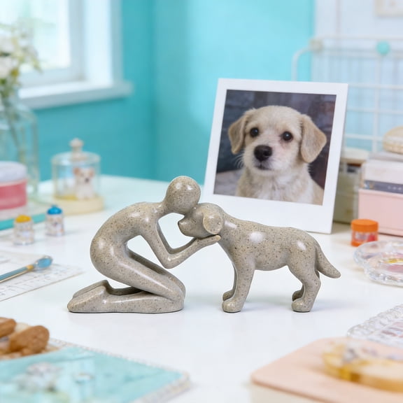 Dog Statue Figurines Home Decor, Man and Dog Art Sculptures, Suitable for Office, Living Room, Bedroom, Home Bookshelf Creative Animal Embellishment Decorations