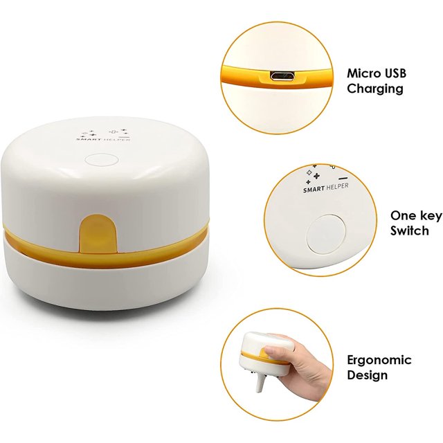 Mini aspiradora de escritorio inalámbrica giratoria portátil de 360 ° con carga USB (blanca)
