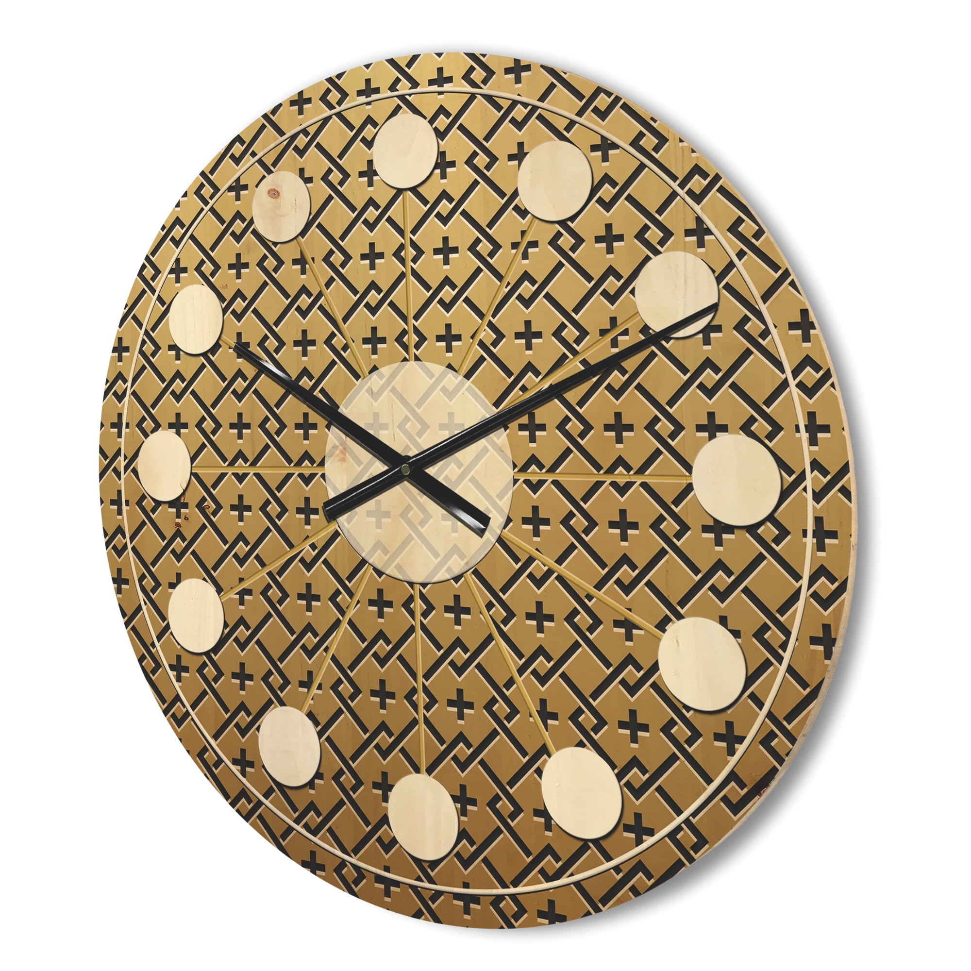 Designart 'Metallic Golden Luxury Geometrics XII XVIII' Mid-Century Modern Wood Wall Clock