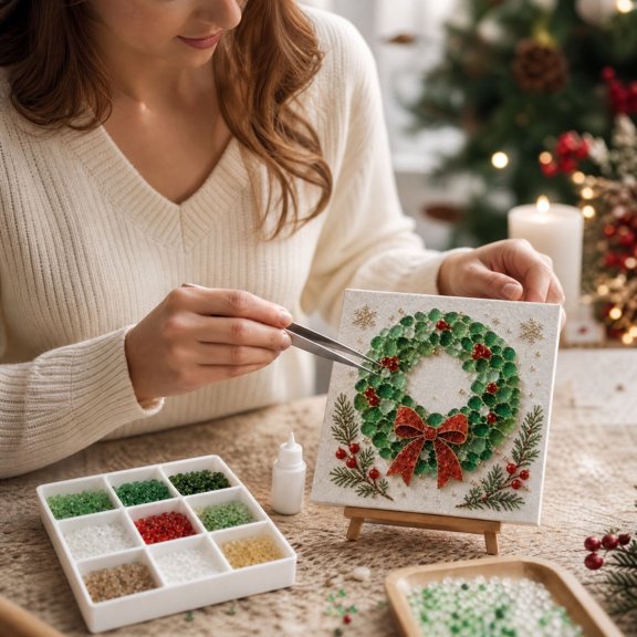 DIY Christmas Craft Kit, Design D, Glass, DIY Craft, Creative Holiday Decoration Making Set, for Kids, Adults, Family Activity, Christmas Tree, Tabletop Display and Seasonal Gifts