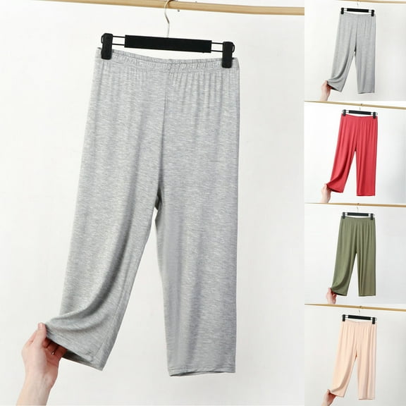 ZyeKqe Plus Size Capri Leggings for Women High Waisted Capris Sleep Bottoms Casual Comfy Cropped Pajamas Pants Loungewear