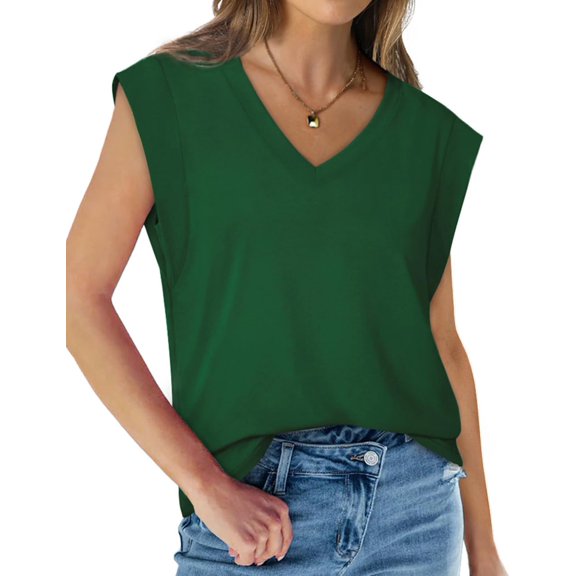 SUCS Cap Sleeve Tops for Women Summer V Neck Tank Top 2024 Casual Loose Fit