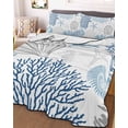 thumbnail image 3 of Quilts Twin-XL Size Bedding Set, Blue Grey Coastal Lightweight Quilted Comforter, Summer Beach Coral Shell Starfish Soft Reversible Bedspread Coverlet with Pillow Covers for All Season, 68" x 98", 3 of 7