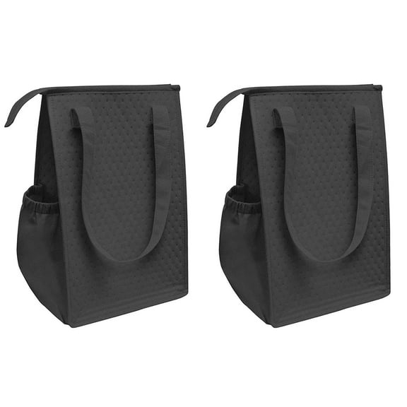 ProEquip Insulated Lunch Bag Wine Cooler Tote Reusable Tall Water Bottle Carrier For Adults Men Women | Black (PACK OF 2 FOR PRICE OF 1)