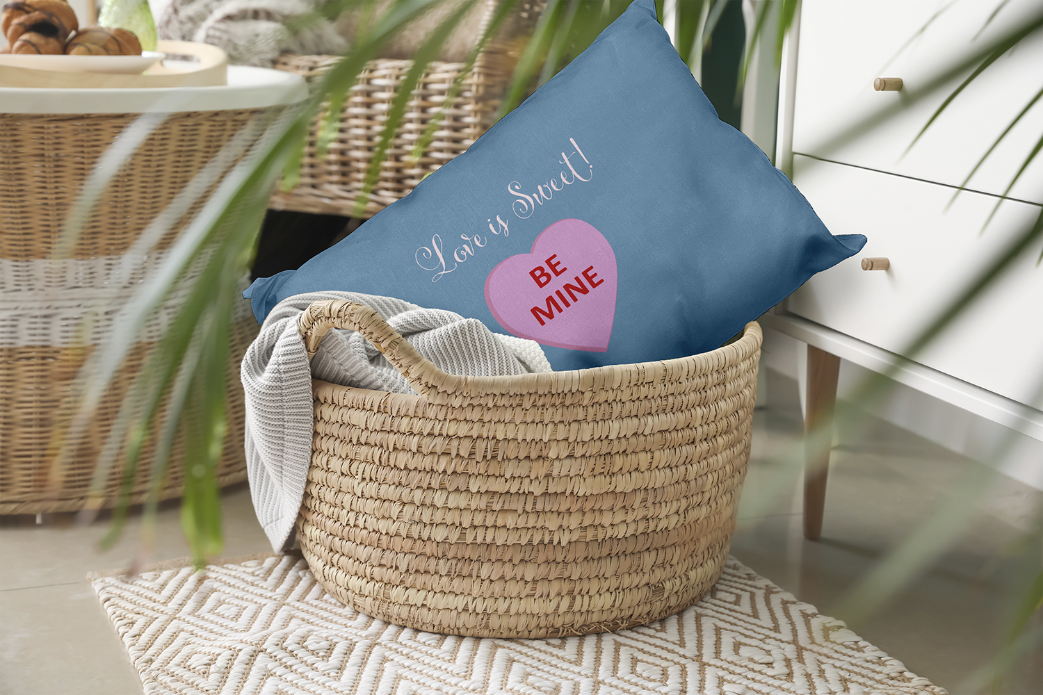 20" x 14" Simply Daisy Love Is Sweet Polyester Indoor/Outdoor Pillow, Chambray Qty 1