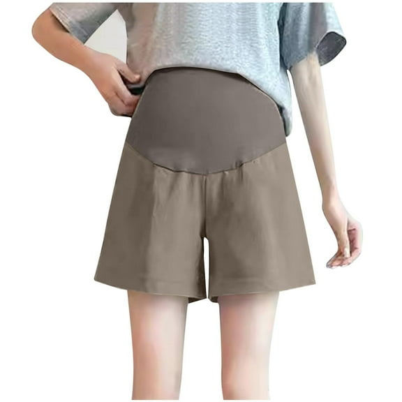 Pregnancy Clothes Women Over The Belly High Waist Lightweight Maternity Shorts Casual Maternity Summer Clothes Khaki S