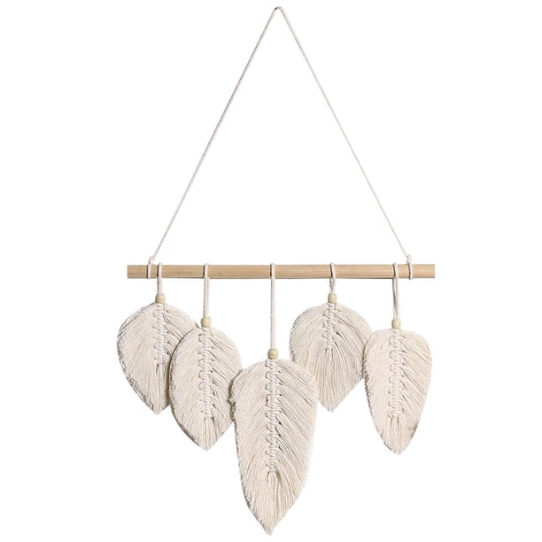 Tapiz de algodón con borlas de hojas para colgar en la pared, decoración para dormitorio y sala de estar Beige