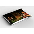 thumbnail image 2 of Ambesonne Nature Pillow Sham 2 Pack, Mushrooms Dark Forest, 36"x20", Green Brown and Red, 2 of 3