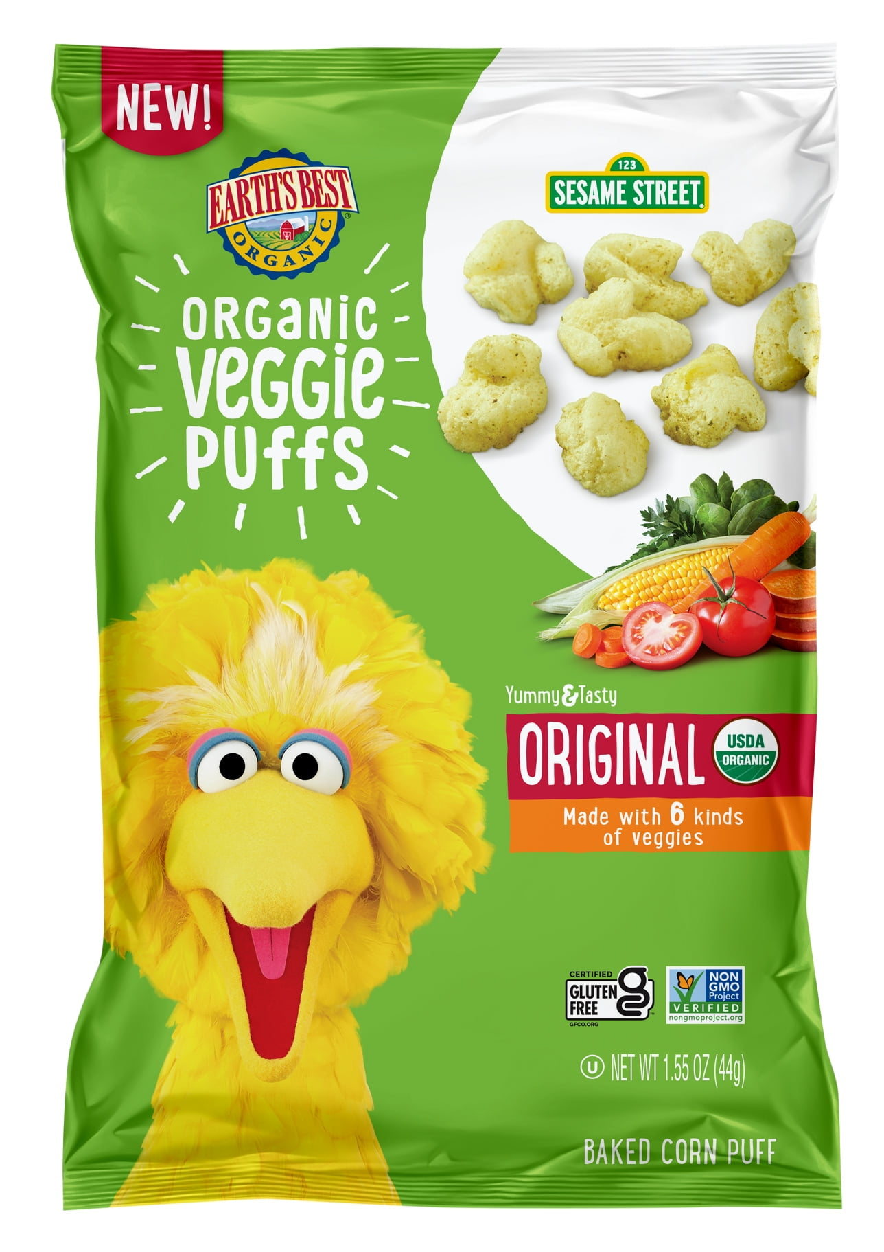 Earth's Best Organic Sesame Street Original Veggie Corn Puffs, 1.55 oz. Bag