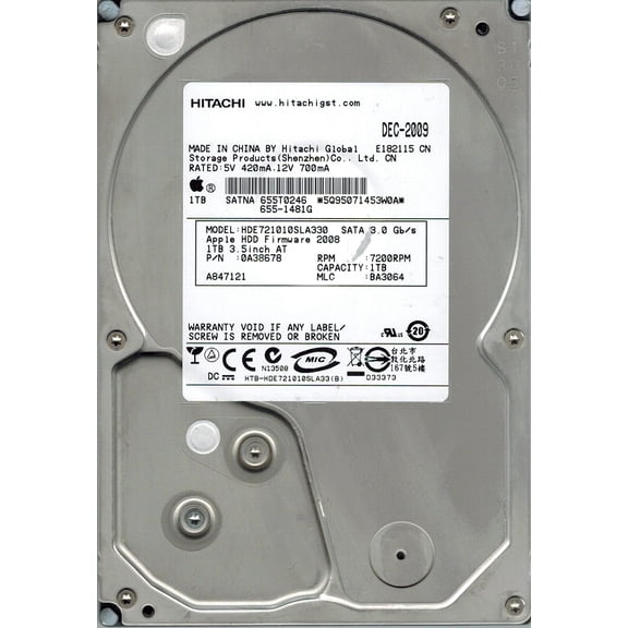 Hitachi HDE721010SLA330 P/N: 0A38678 MLC: BA3064 MAC 655-1481G 1TB
