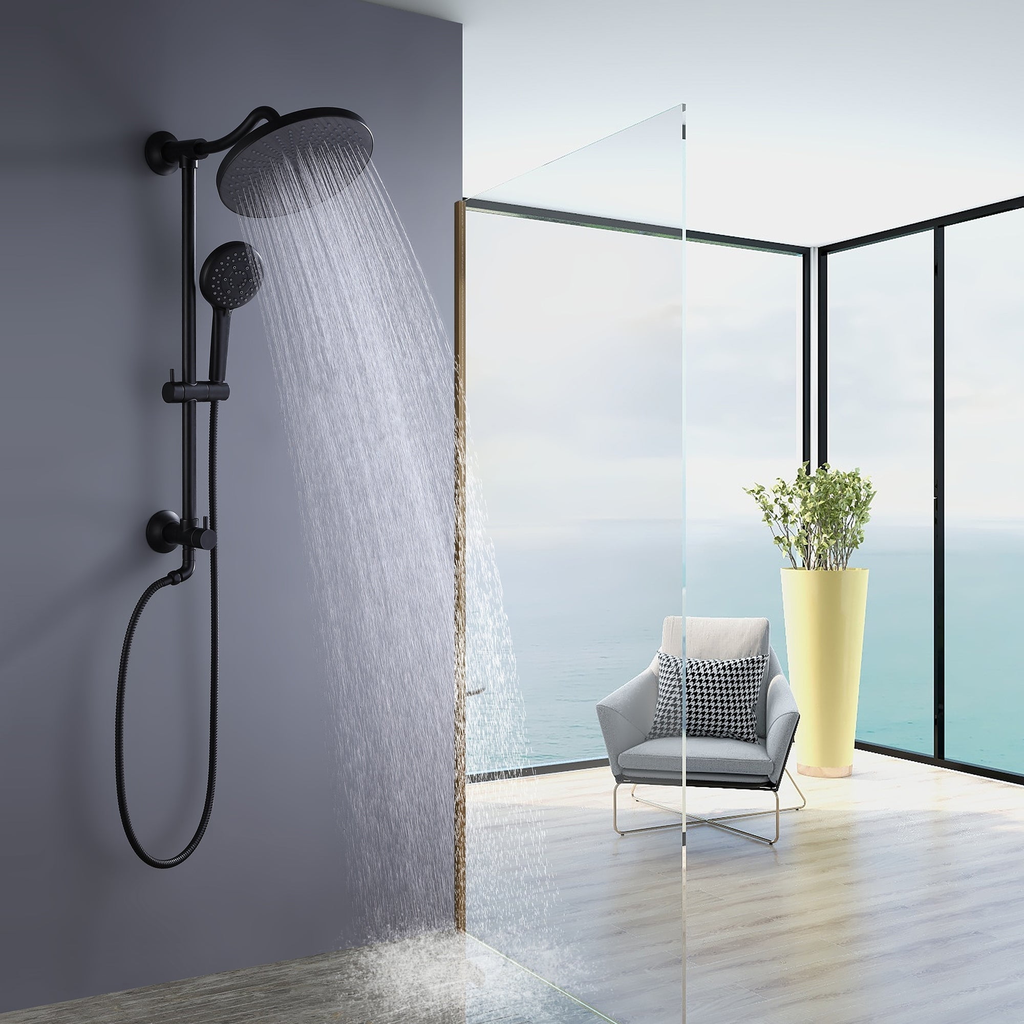 AWZTOO Wall Mounted Exposed Pipe Shower System With Handheld Shower 10