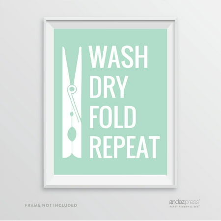 Wash Dry Fold Repeat Clothespins Graphic, Mint Green Laundry Room Wall Art Decor Graphic (Best Car Wash Signs)