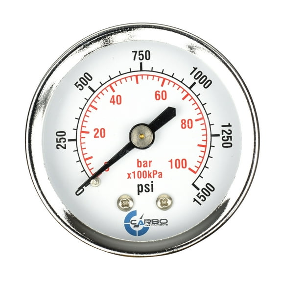 CARBO Instruments 2" Pressure Gauge, Chrome Plated Steel Case, Dry, 0-1500 psi/kPa, Back Mount 1/4" NPT