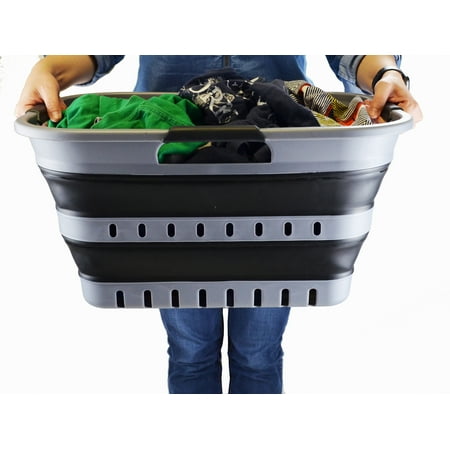 SAMMART 30L (8 gallon) Collapsible 3 Handled Plastic Laundry Basket - Foldable Pop Up Storage Container/Organizer - Portable Washing Tub - Space Saving Hamper/Basket