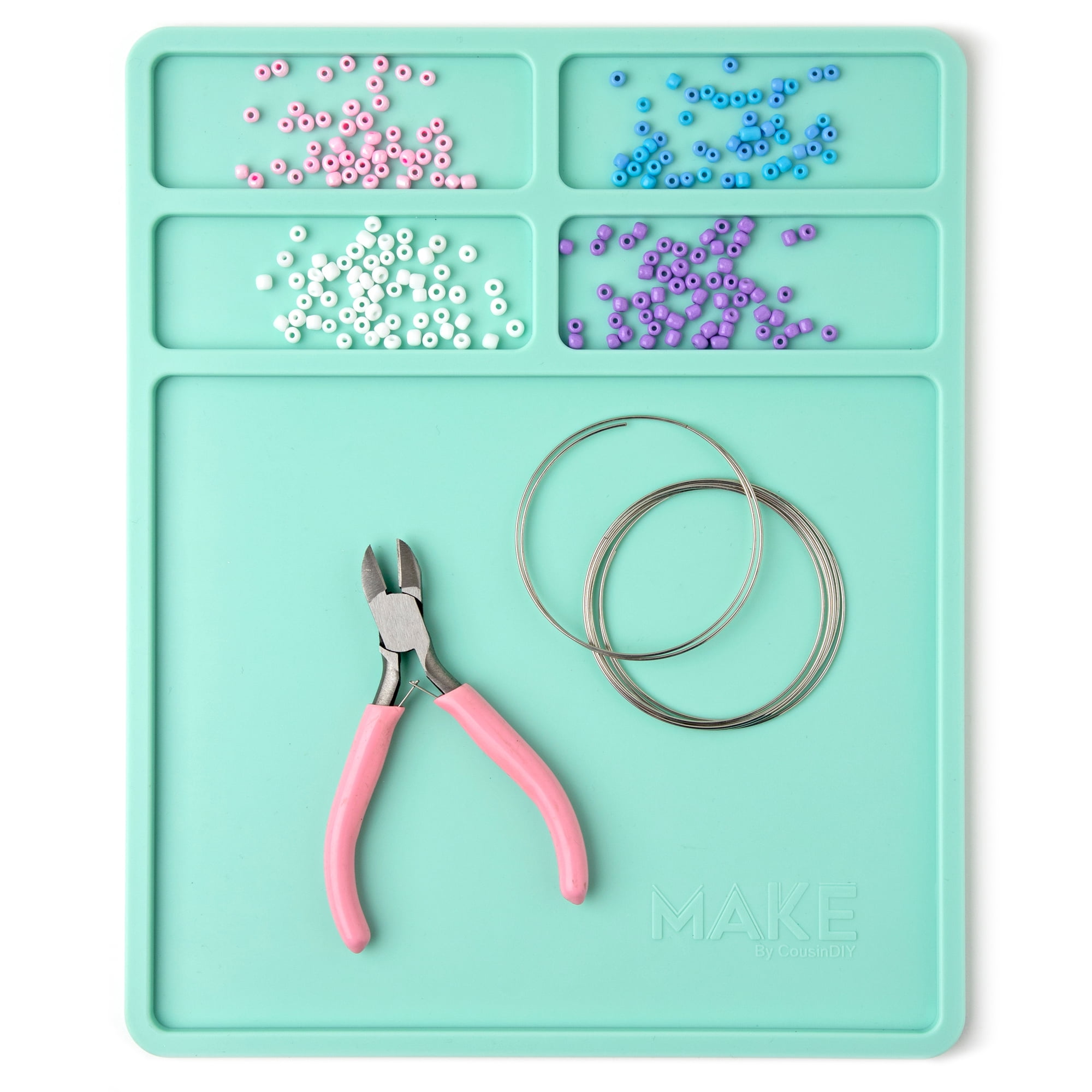 Cousin DIY Silicone Bead Board Crafting Mat with Recessed Compartments, Rolls Up, Teal Blue