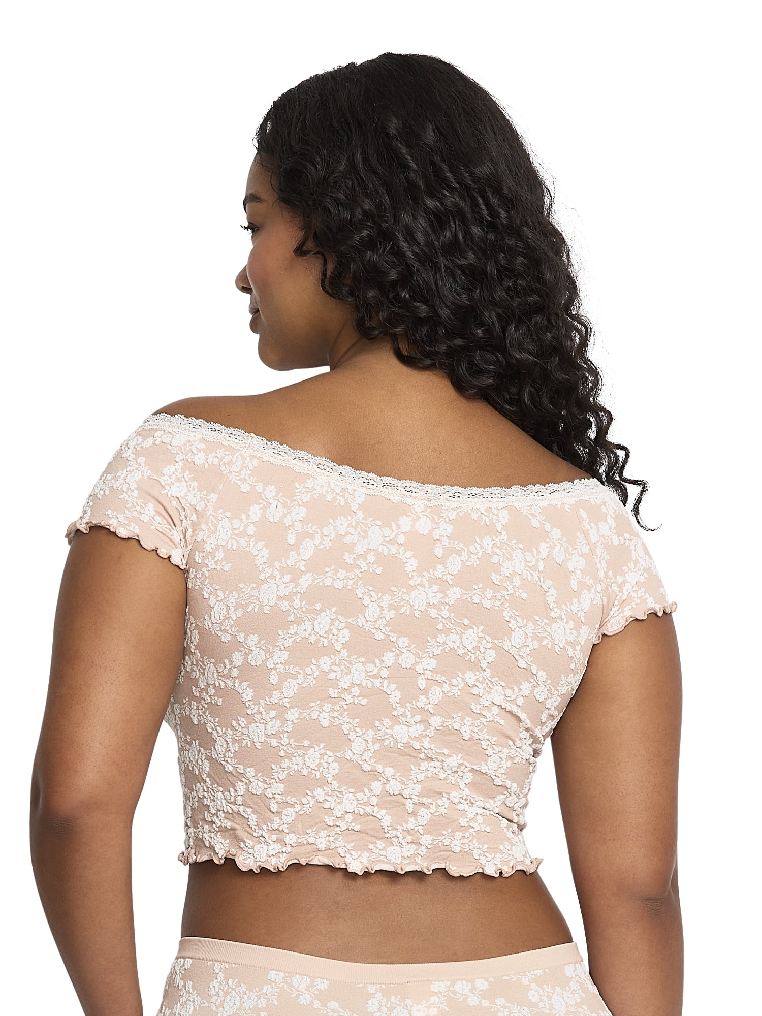 Mills by Millie Bobby Brown Women's Floral Seamless Off-Shoulder Crop Top, Sizes XS-XXXL